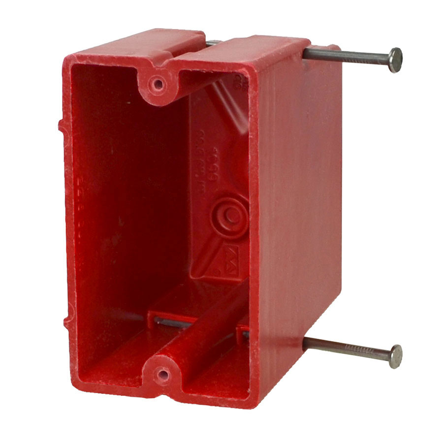 1099-NRED Single gang electrical box with nails molded in red