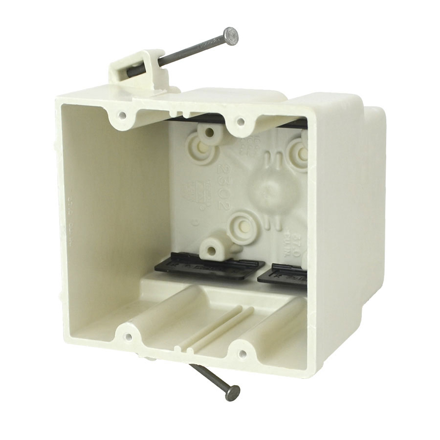 ALI 2302-NK TWO-GANG SWITCH & OUTLET FIBERGLASS NAIL ON BOX NEW CONSTRUCTION 37 CUBIC INCHES THERMOSET BOX
