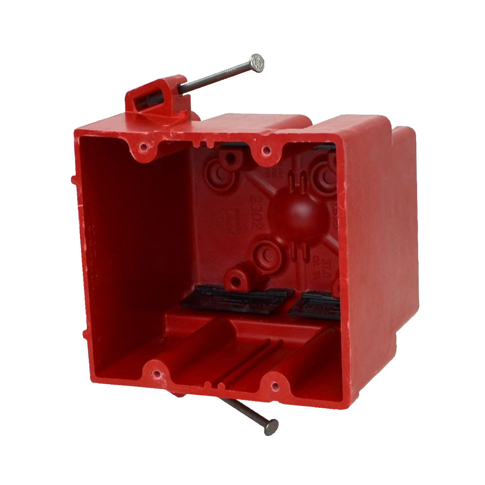 2302-NKRED Two gang electrical box with nails molded in red