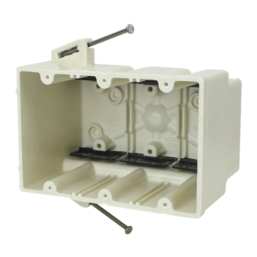 ALI 3303-NK THREE-GANG SWITCH & OUTLET FIBERGLASS NAIL ON BOX NEW CONSTRUCTION 56.5 CUBIC INCHES THERMOSET BOX