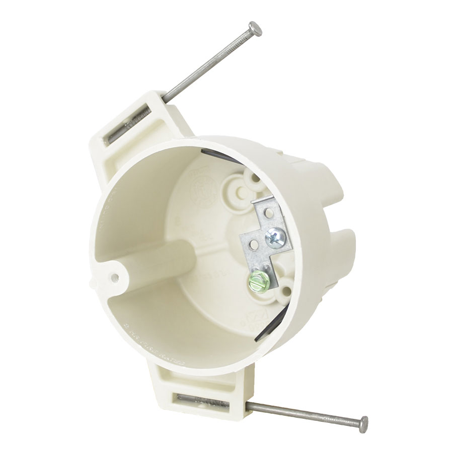 9336-NGK 35 round fixture support box with nails grounding strap