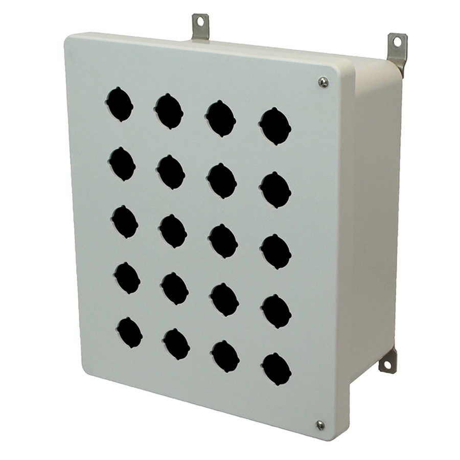 AM1206HP20 Fiberglass enclosure with 2screw hinged cover and 20 pushbutton holes