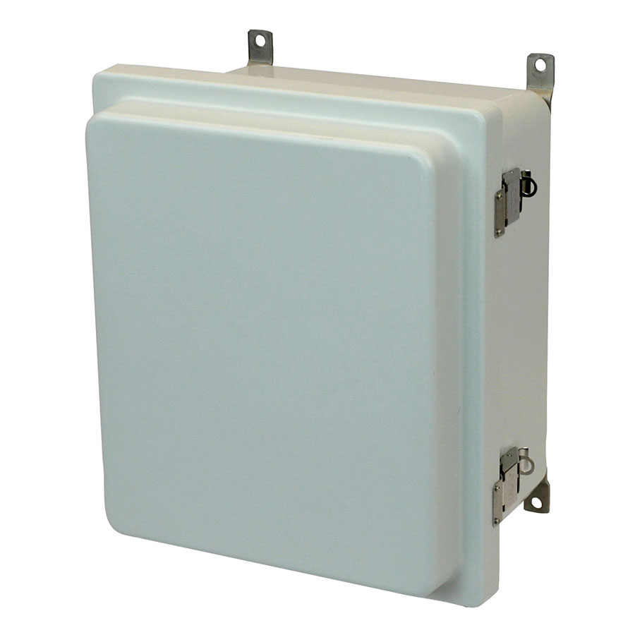AM1206RL Fiberglass enclosure with raised hinged cover and snap latch