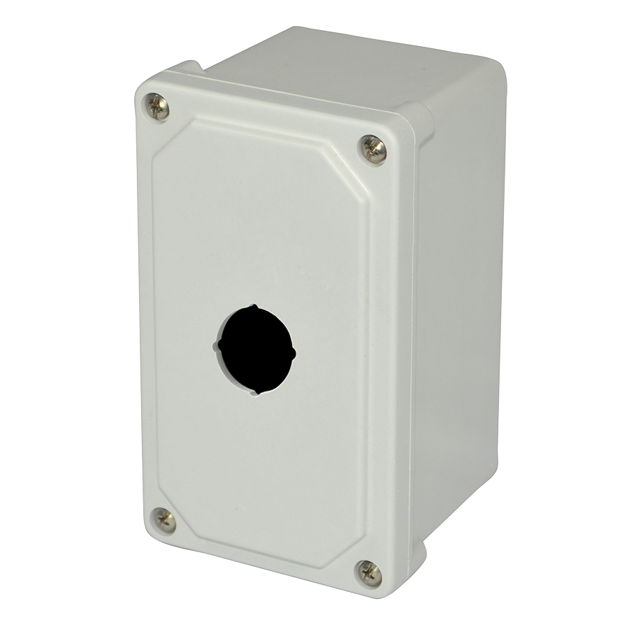 AM1PB Fiberglass small junction box with 4screw liftoff cover and 1 pushbutton hole