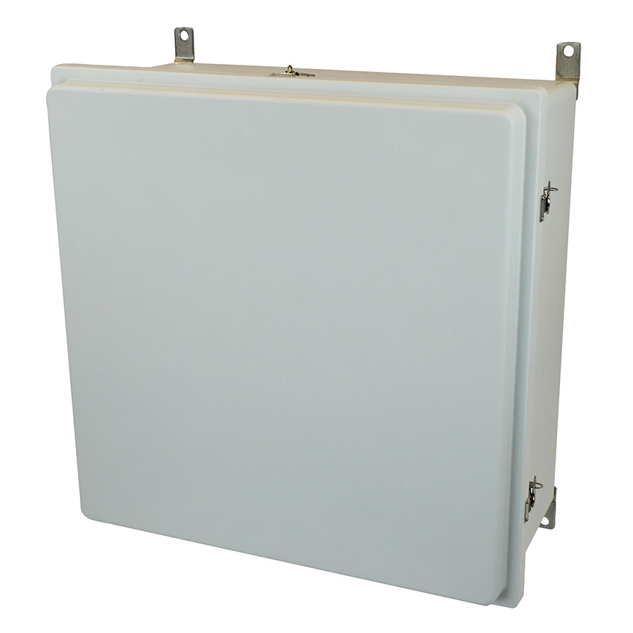 AM24240RT Fiberglass enclosure with raised hinged cover and twist latch