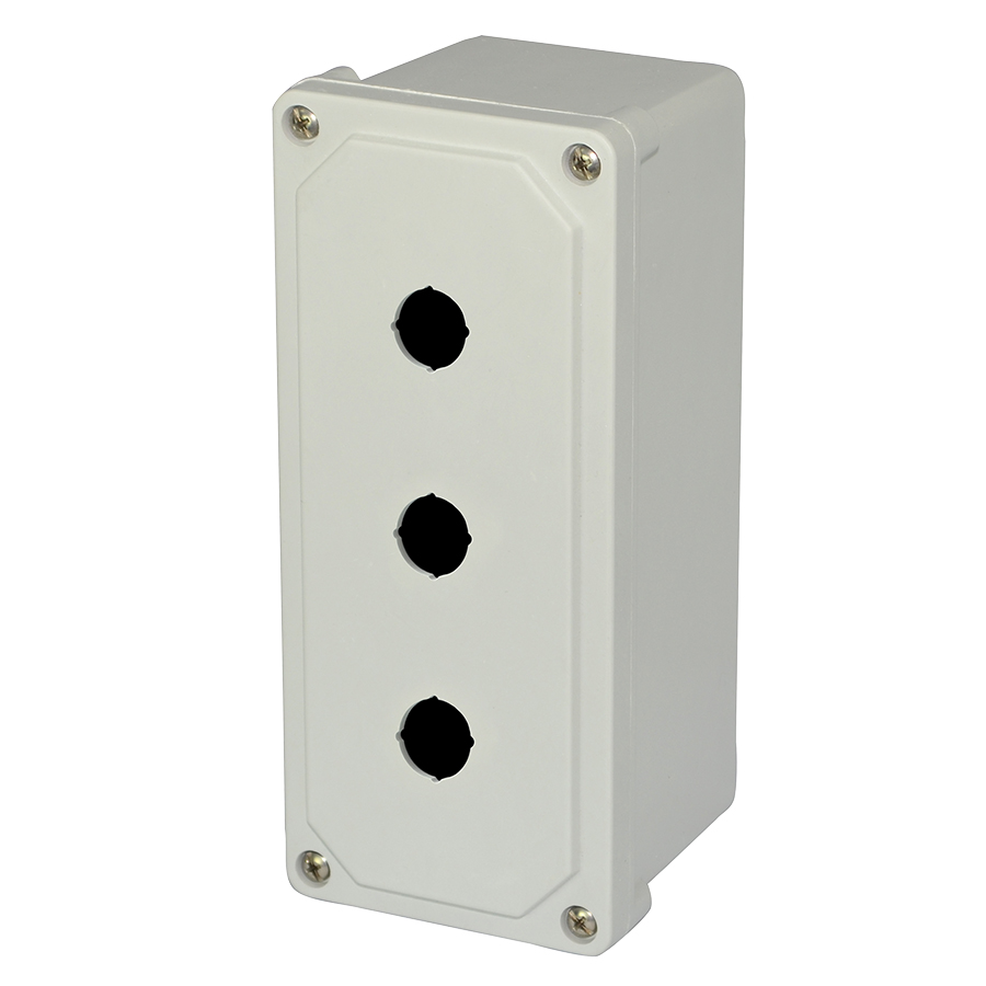 AM3PB22 Fiberglass small junction box with 4screw liftoff cover and 3 225mm pushbutton holes