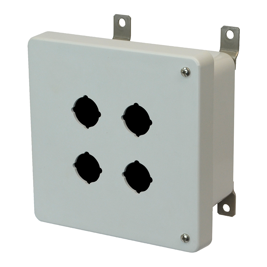 AM664HP4 Fiberglass enclosure with 2screw hinged cover and 4 pushbutton holes