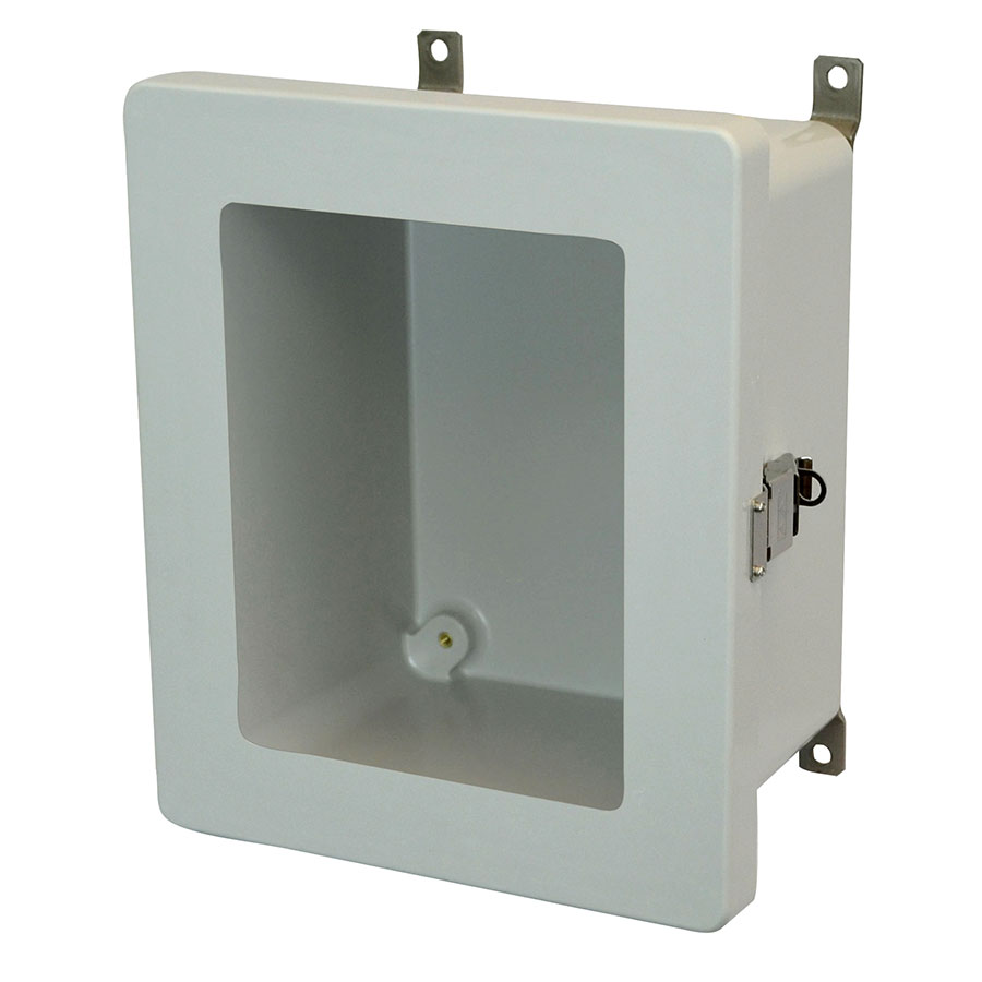 AM864LW Fiberglass enclosure with hinged window cover and snap latch