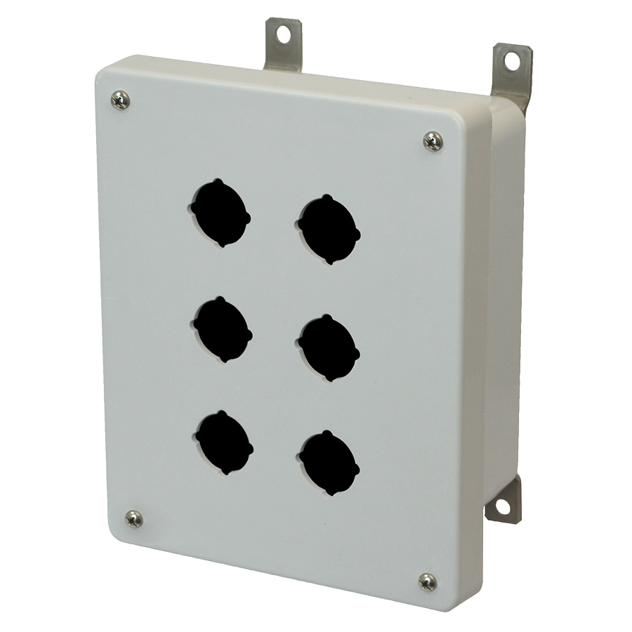 AM864P6 Fiberglass enclosure with 4screw liftoff cover and 6 pushbutton holes