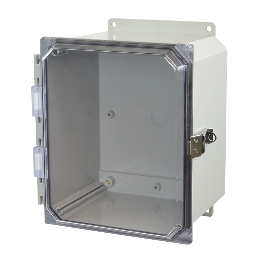 AMP1086CCLF Polycarbonate enclosure with hinged clear cover and snap latch