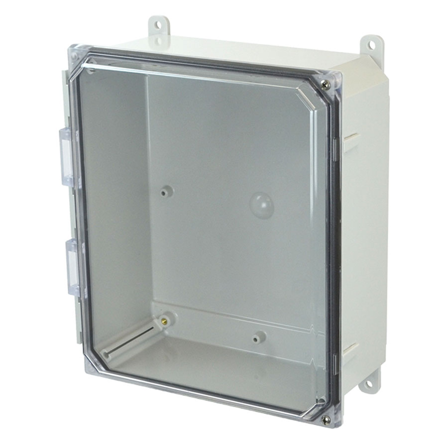 AMP1204CCH Polycarbonate enclosure with 2screw hinged clear cover