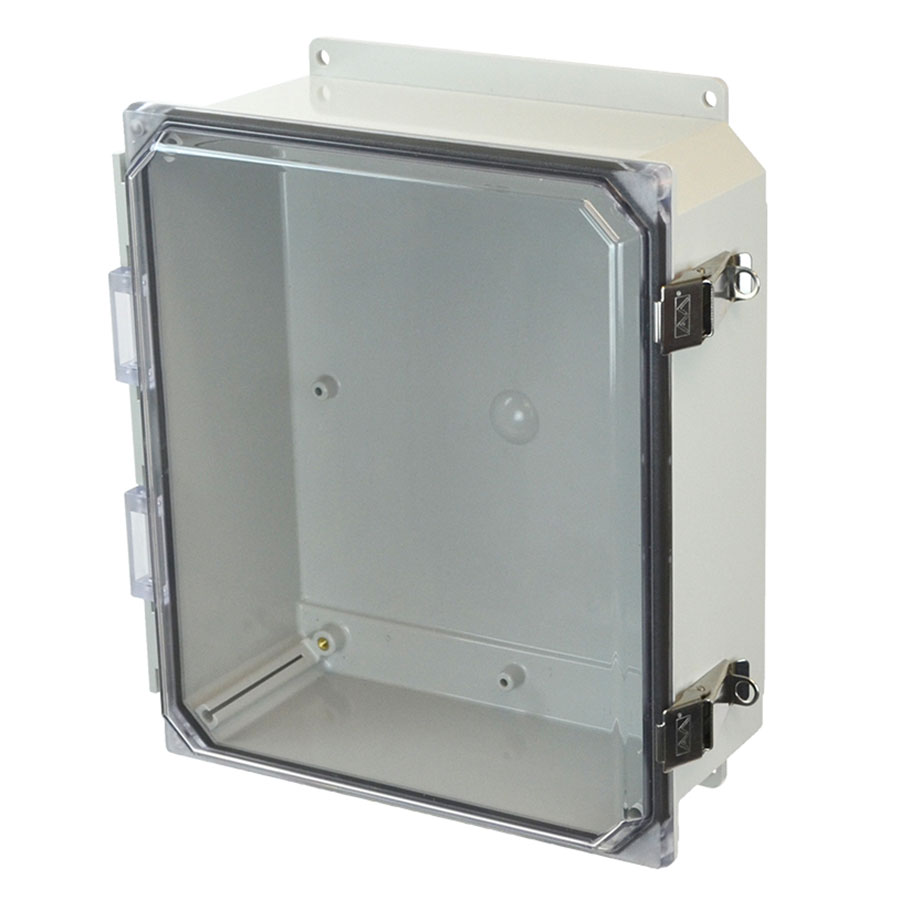 AMP1204CCLF Polycarbonate enclosure with hinged clear cover and snap latch