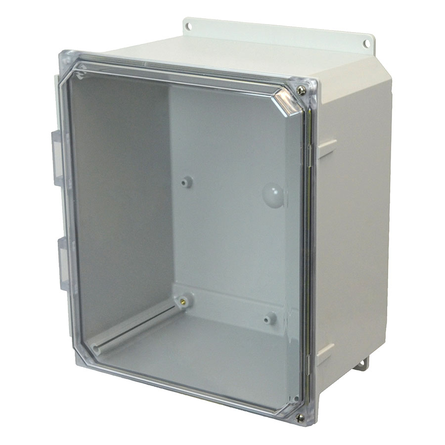 AMP1206CCHF Polycarbonate enclosure with 2screw hinged clear cover