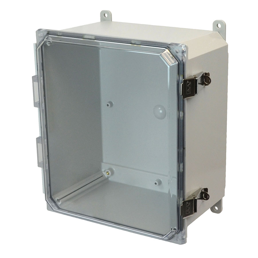 AMP1206CCL Polycarbonate enclosure with hinged clear cover and snap latch