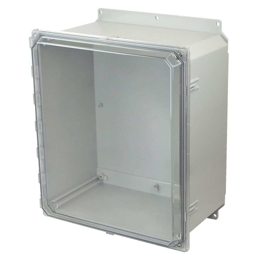 AMP1648CCHF Polycarbonate enclosure with 2screw hinged clear cover