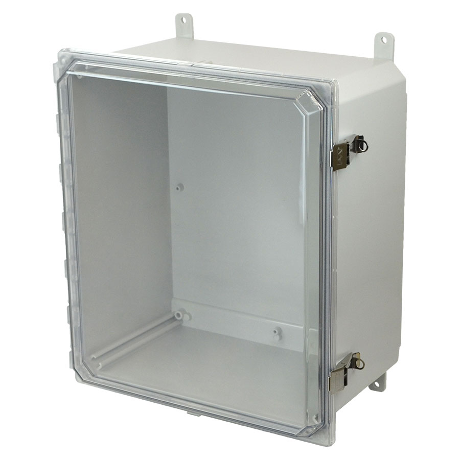 AMP1860CCL Polycarbonate enclosure with hinged clear cover and snap latch