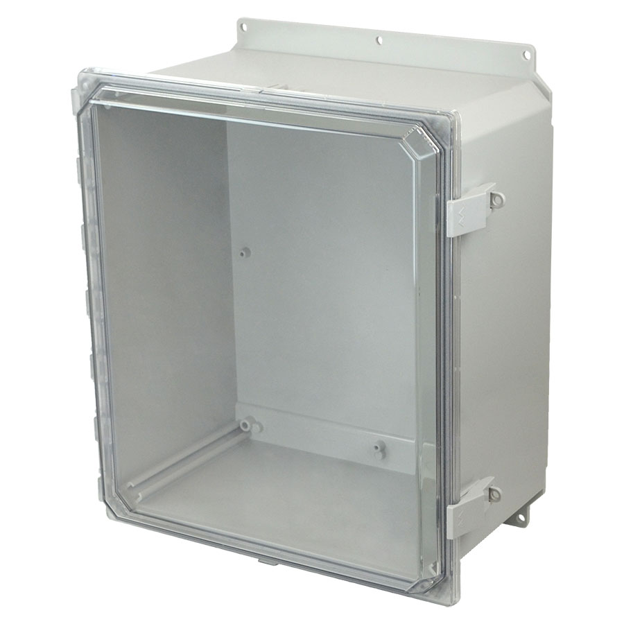 AMP1860CCNLF Polycarbonate enclosure with hinged clear cover and nonmetal snap latch