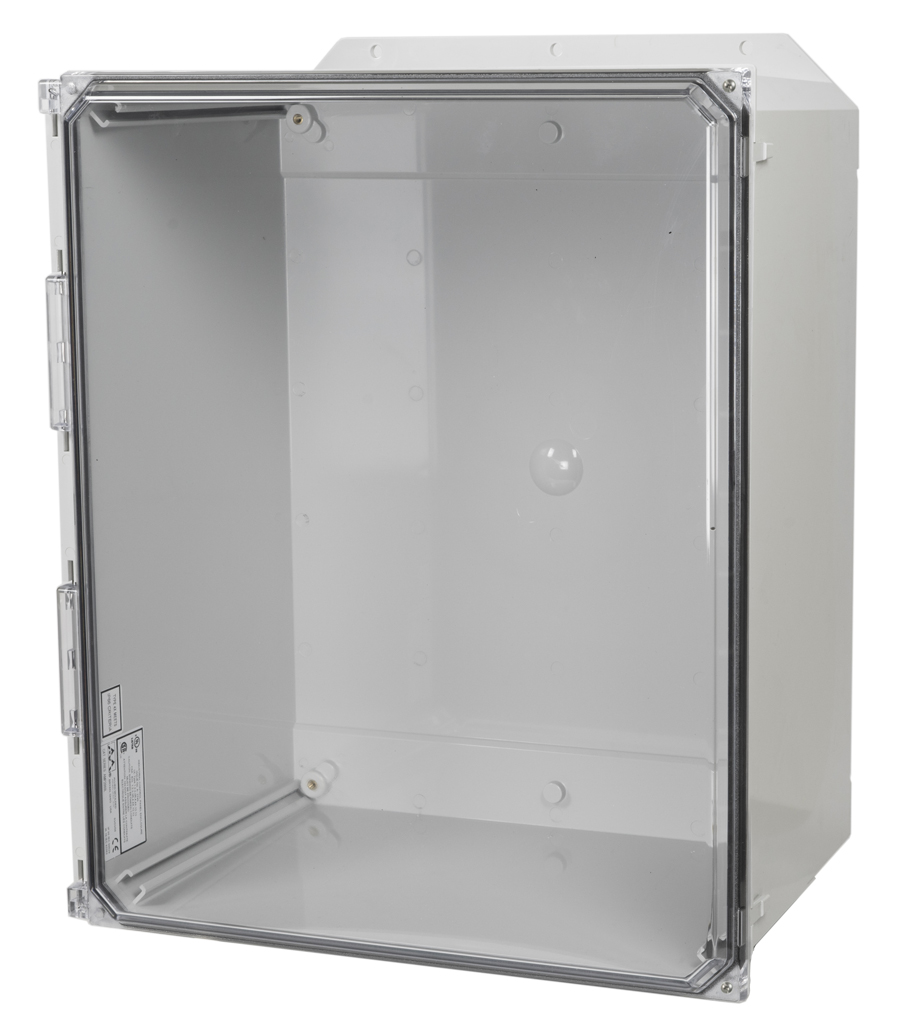 AMP2060CCHF Polycarbonate enclosure with 2screw hinged clear cover