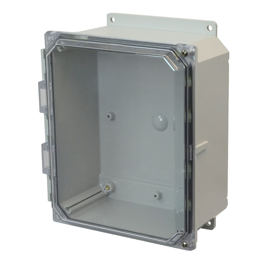 AMP864CCHF Polycarbonate enclosure with 2screw hinged clear cover