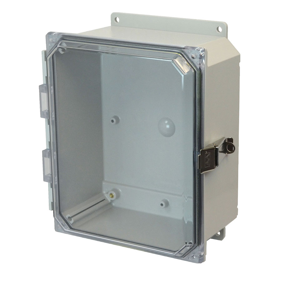 AMP864CCLF Polycarbonate enclosure with hinged clear cover and snap latch