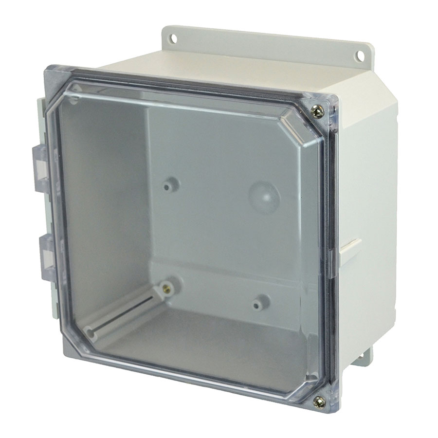 AMP884CCHF Polycarbonate enclosure with 2screw hinged clear cover