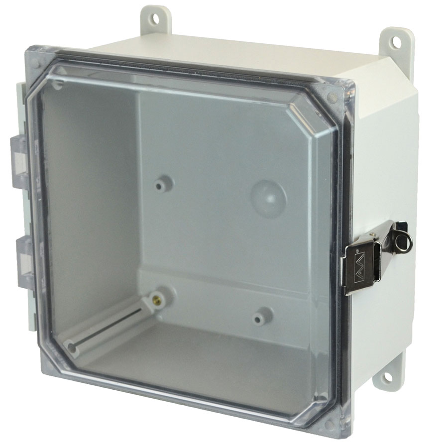 AMP884CCL Polycarbonate enclosure with hinged clear cover and snap latch