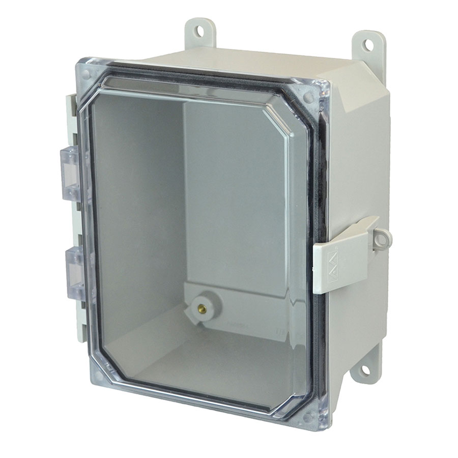 AMU1084CCNL Fiberglass enclosure with hinged clear cover and nonmetal snap latch