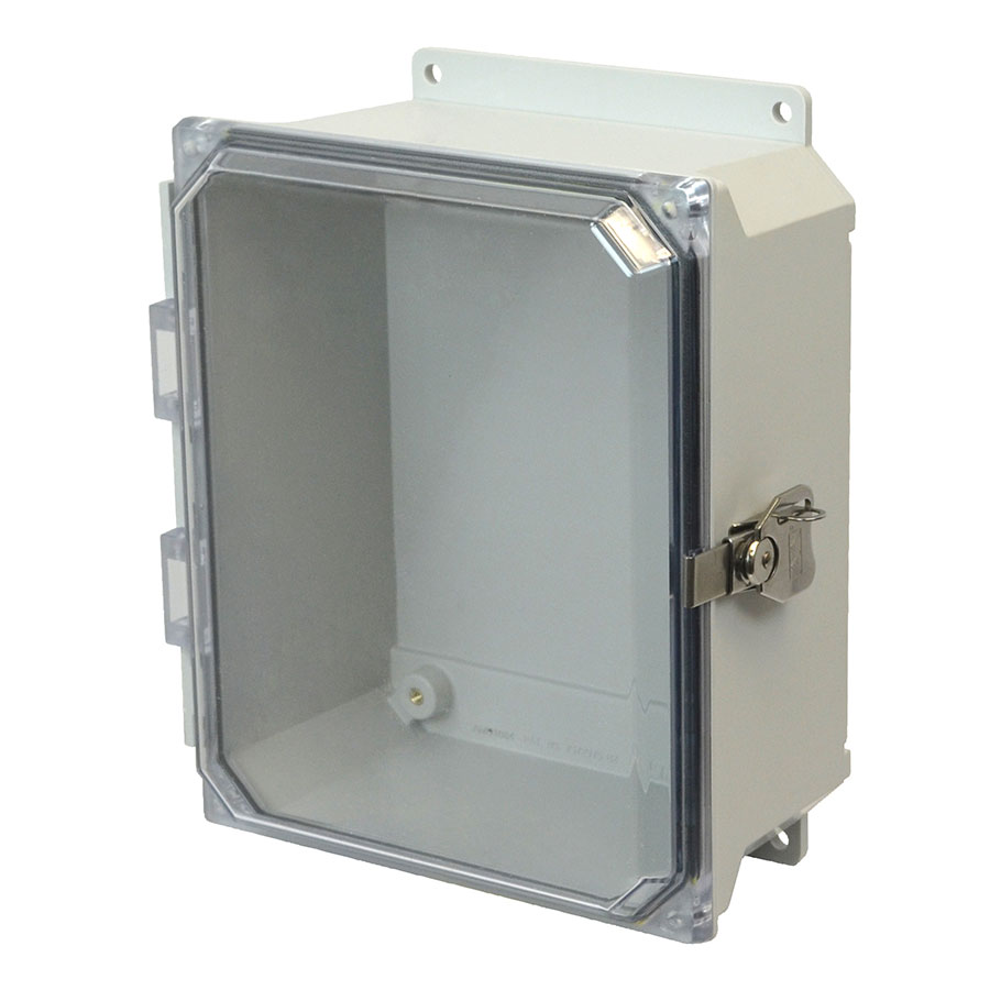 AMU1084CCTF Fiberglass enclosure with hinged clear cover and twist latch