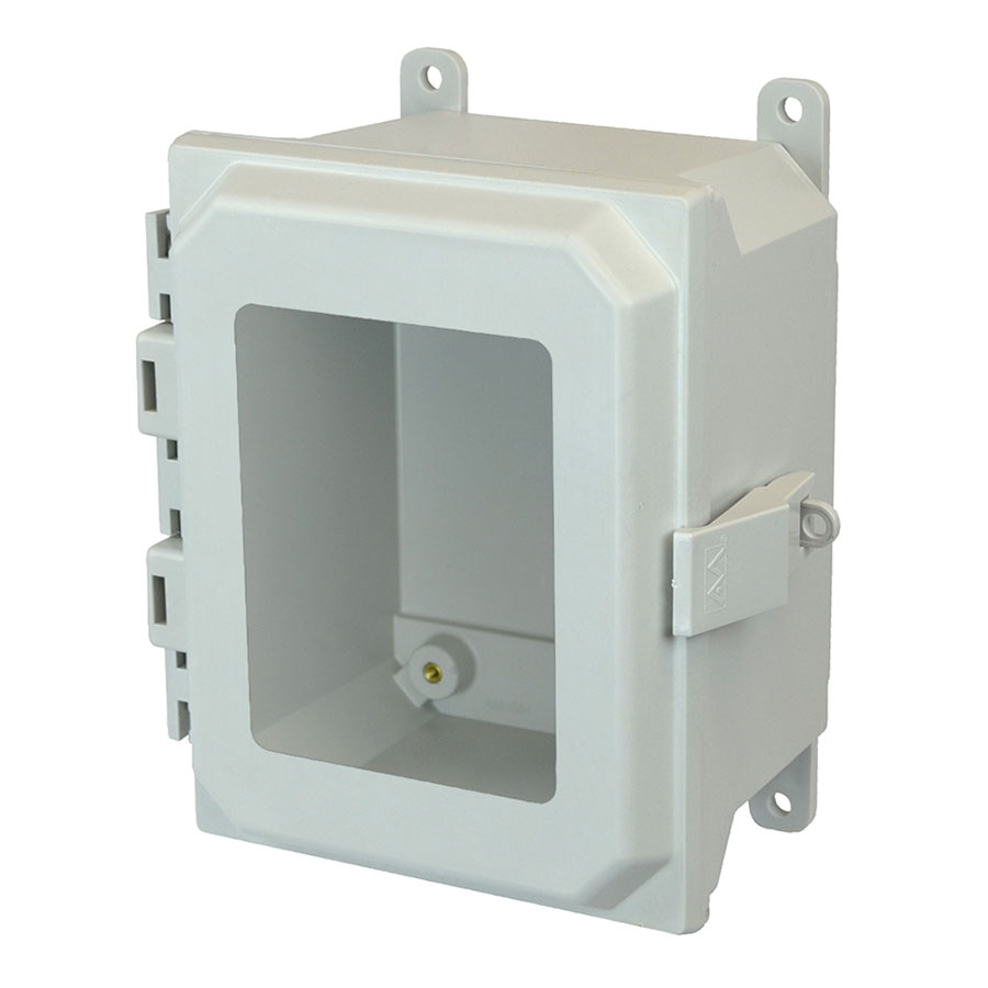AMU1084NLW Fiberglass enclosure with hinged window cover and nonmetal snap latch