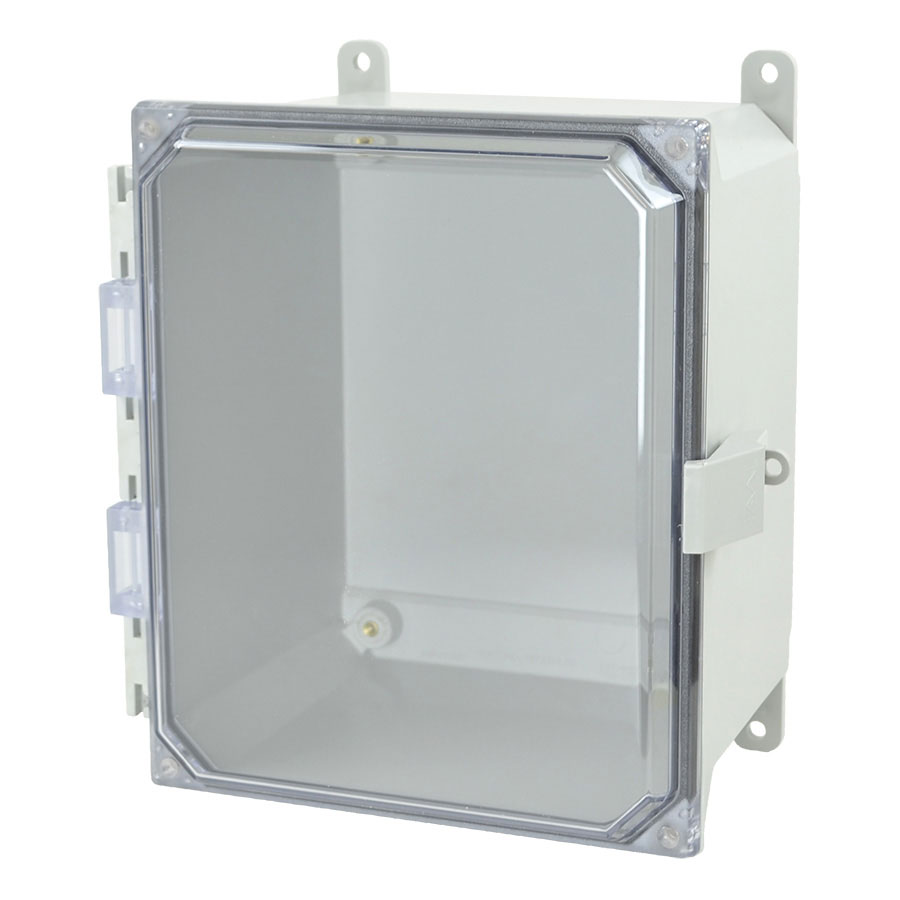 AMU1086CCNL Fiberglass enclosure with hinged clear cover and nonmetal snap latch