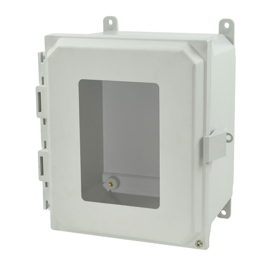 AMU1086NLW Fiberglass enclosure with hinged window cover and nonmetal snap latch