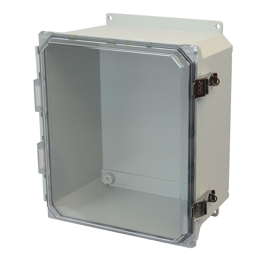 AMU1206CCLF Fiberglass enclosure with hinged clear cover and snap latch