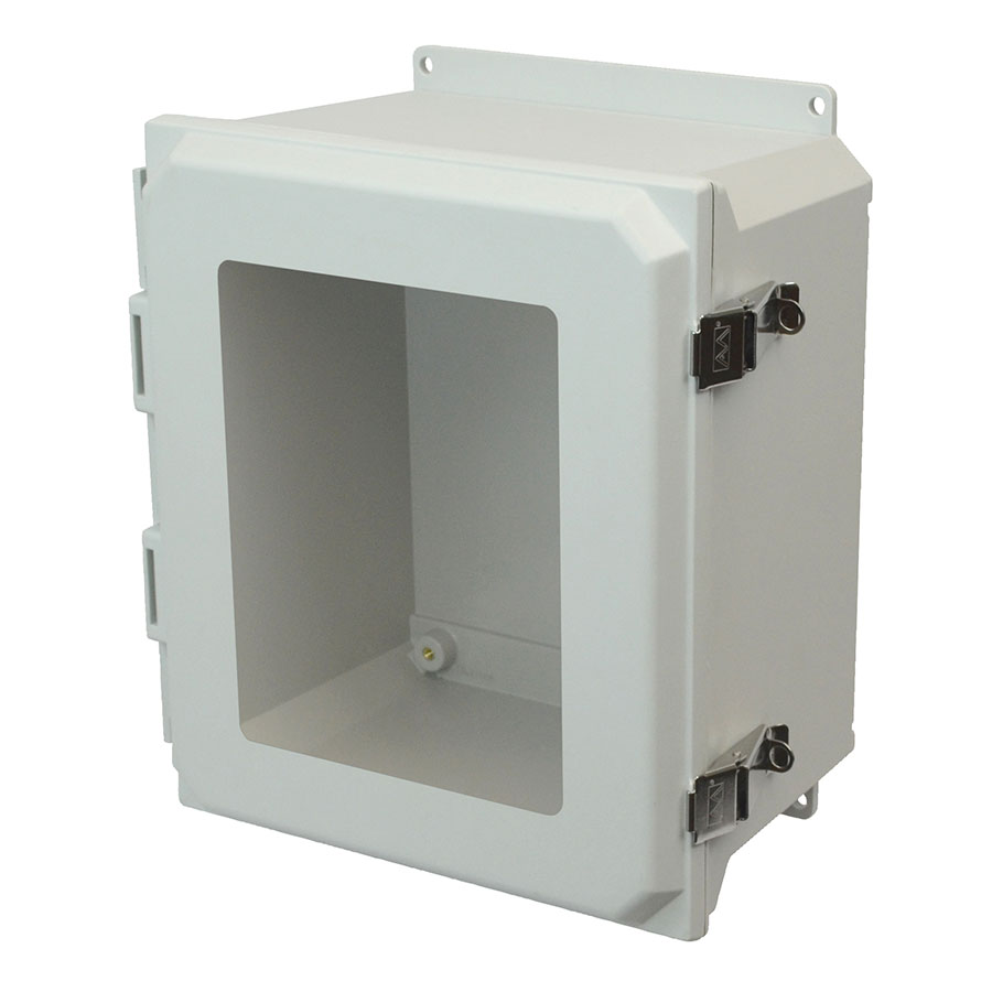 AMU1206LWF Fiberglass enclosure with hinged window cover and snap latch