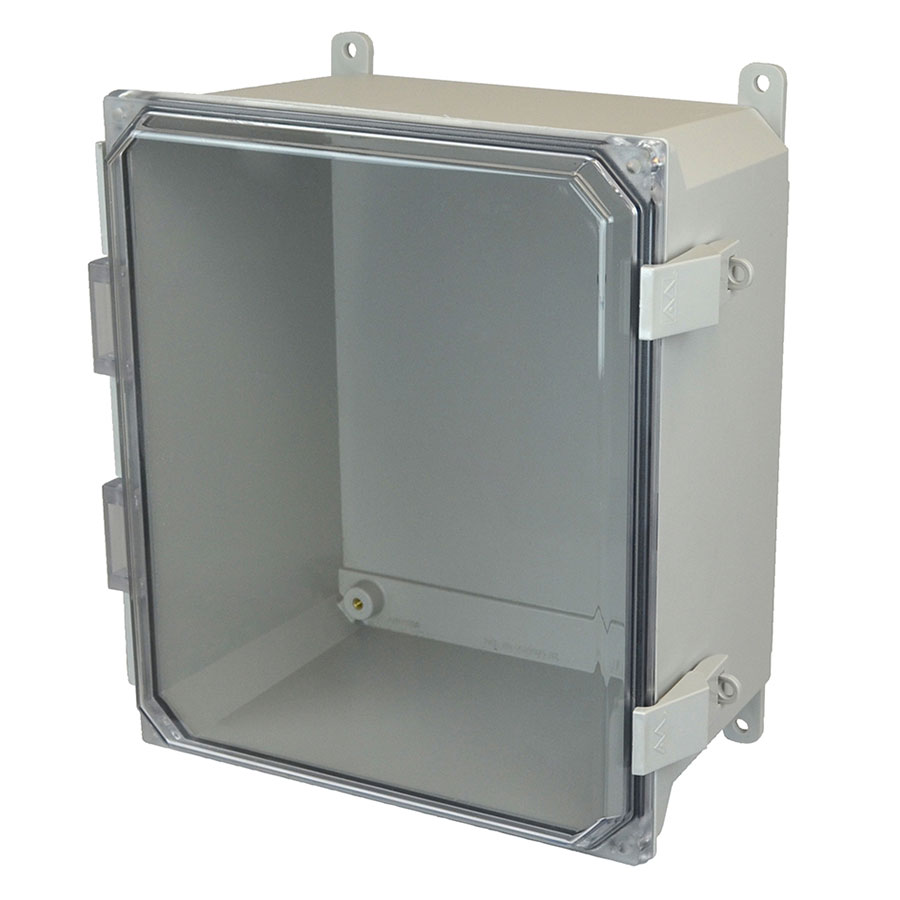 AMU1648CCNL Fiberglass enclosure with hinged clear cover and nonmetal snap latch