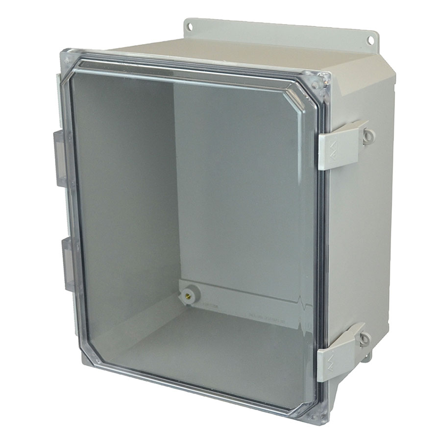 AMU1648CCNLF Fiberglass enclosure with hinged clear cover and nonmetal snap latch