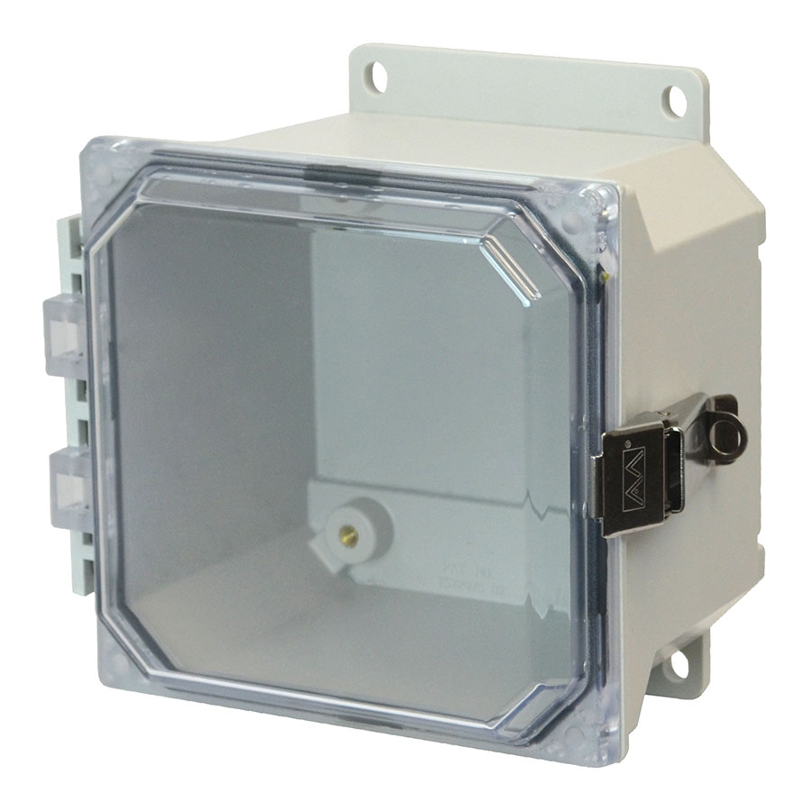 AMU664CCLF Fiberglass enclosure with hinged clear cover and snap latch