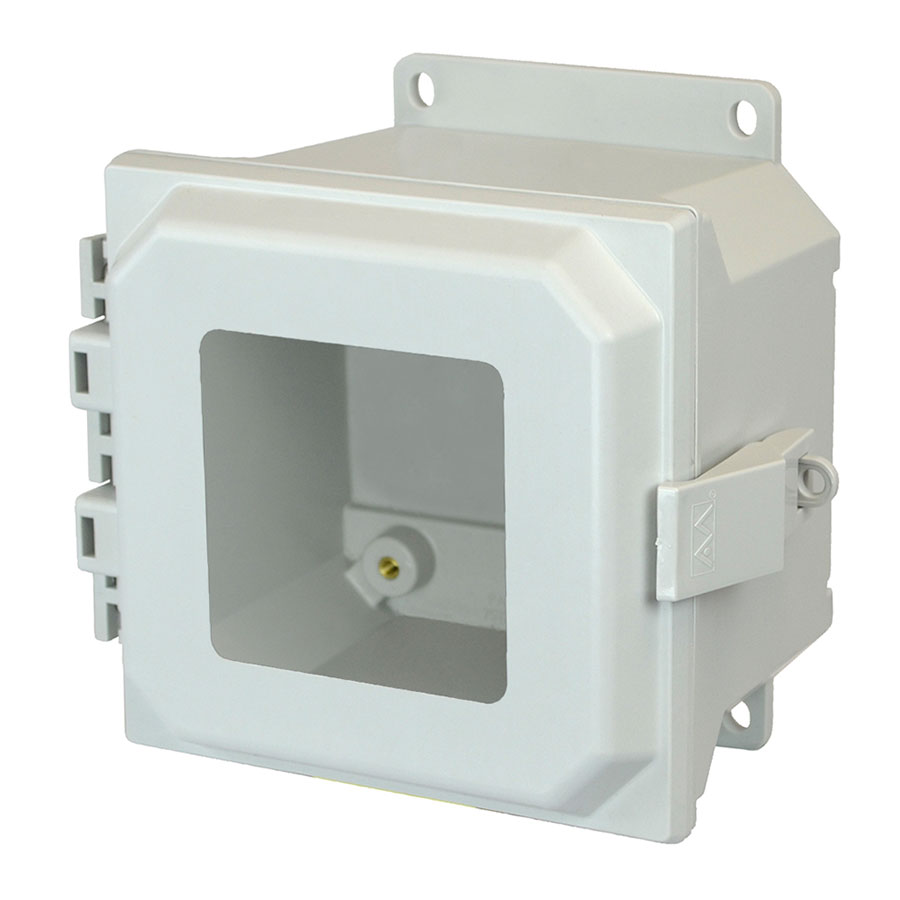 AMU664NLWF Fiberglass enclosure with hinged window cover and nonmetal snap latch