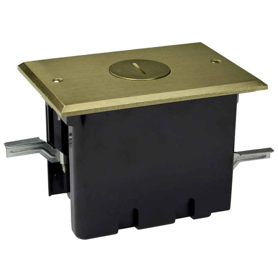 FB-1 Single gang floor box assembly with brass cover finish screw plug device cover