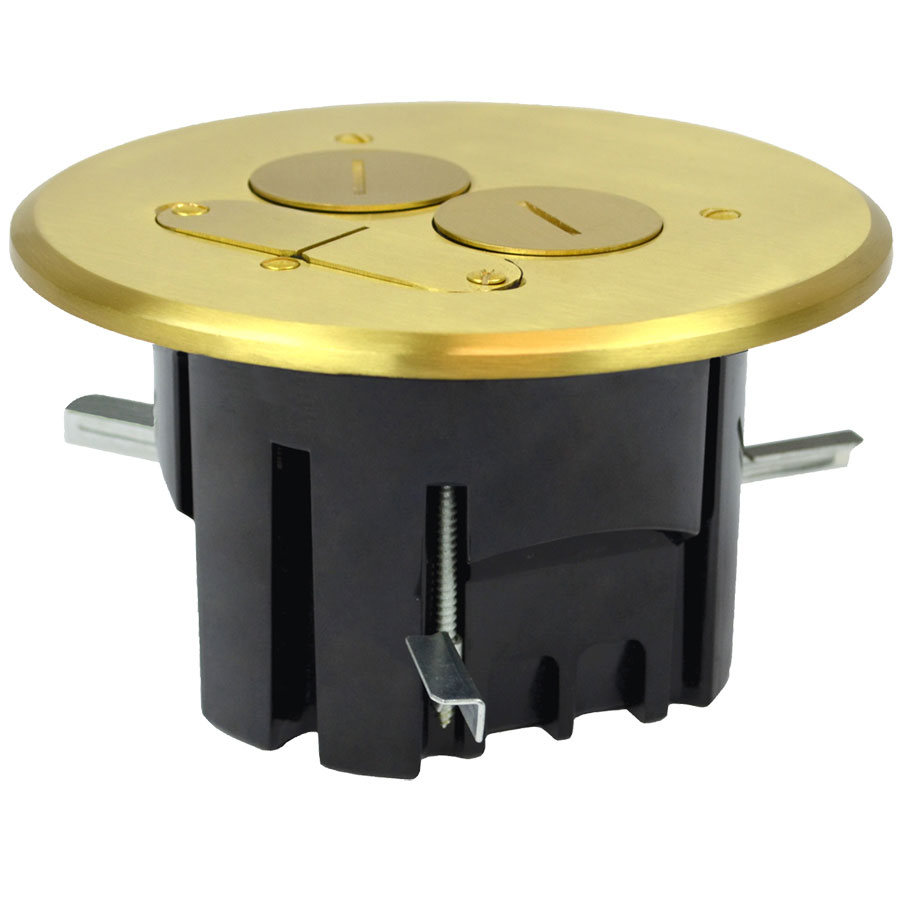 FB-4 Round floor box assembly with brass cover finish screw plug device covers low voltage