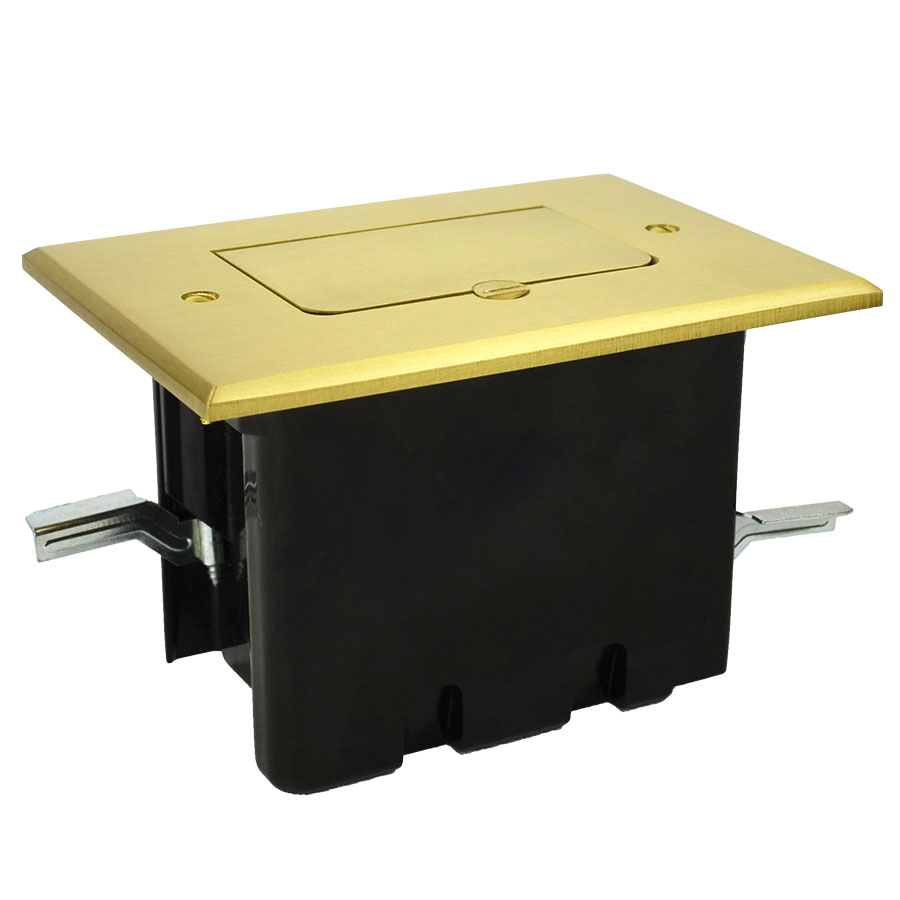 FB-6 Single gang floor box assembly with brass cover finish flip lid device cover