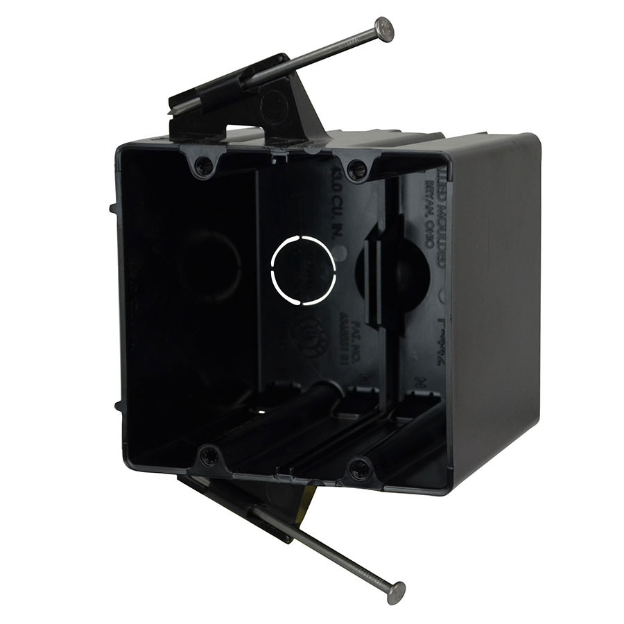 ALI P-442 TWO-GANG SWITCH & OUTLET PLASTIC NAIL ON BOX NEW CONSTRUCTION 43.5 CUBIC INCHES BLACK BOX