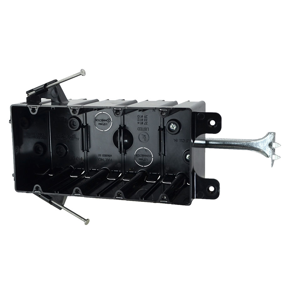 P-764BQT Four gang electrical box with nails adjustable stabilizing bar