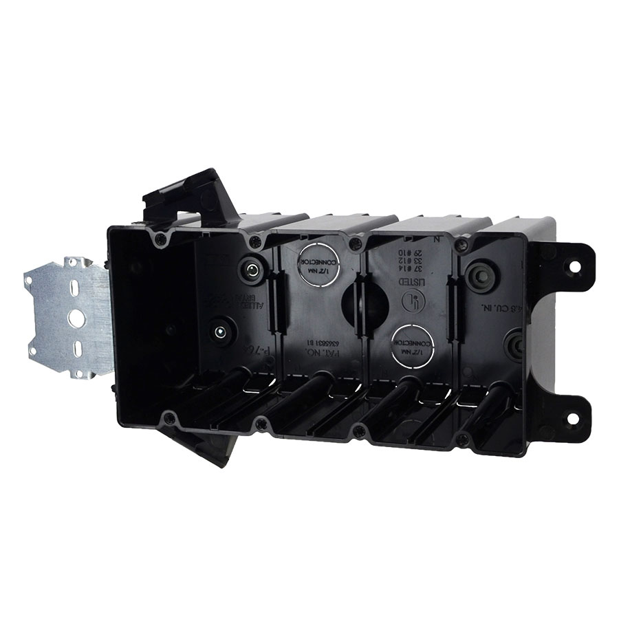 P-764H Four gang electrical box with stud face mount hanger 12 offset